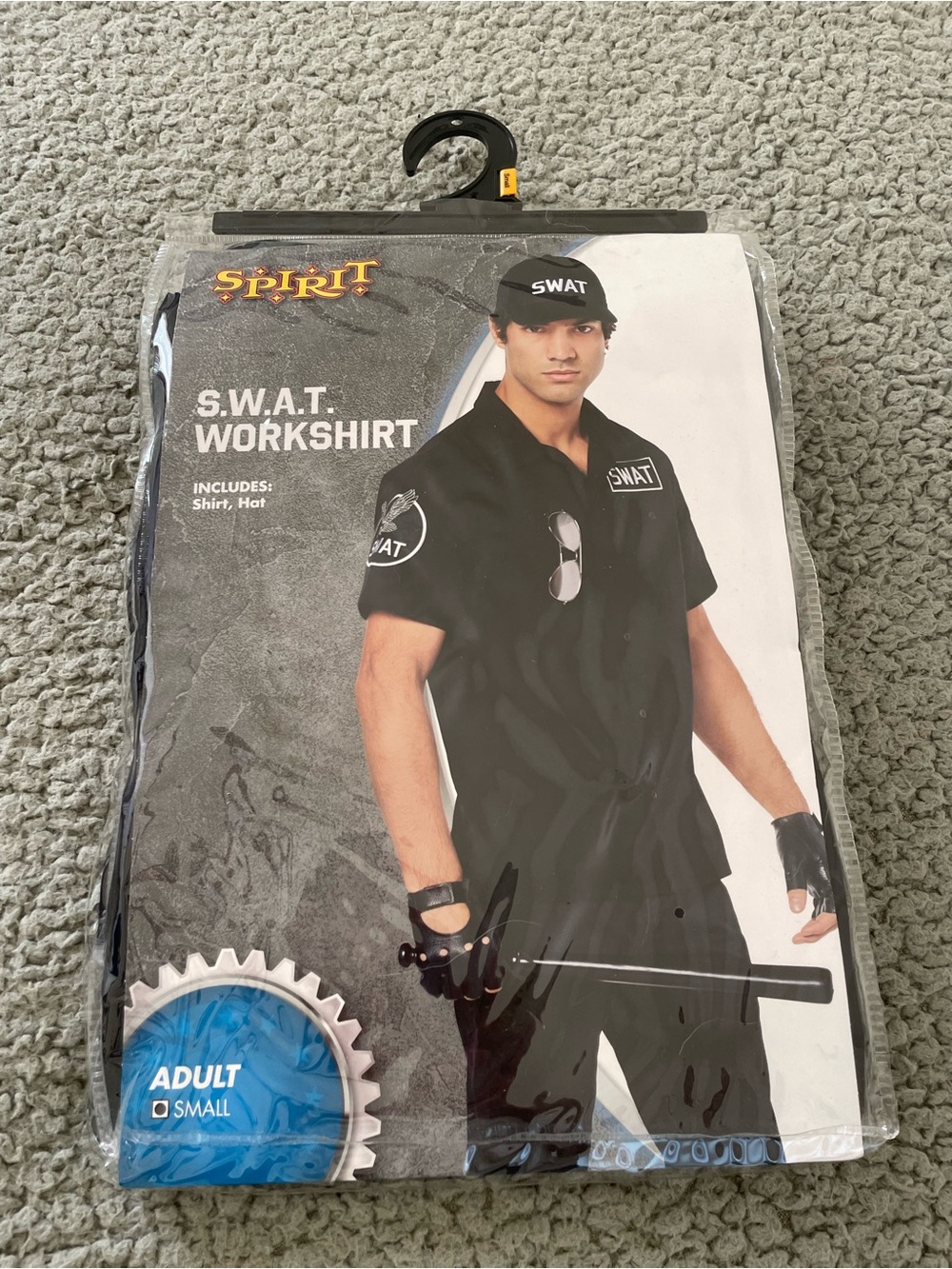 Spirit SWAT Halloween Costume Workshirt Shirt Top & Hat Set Adult Size S Black
